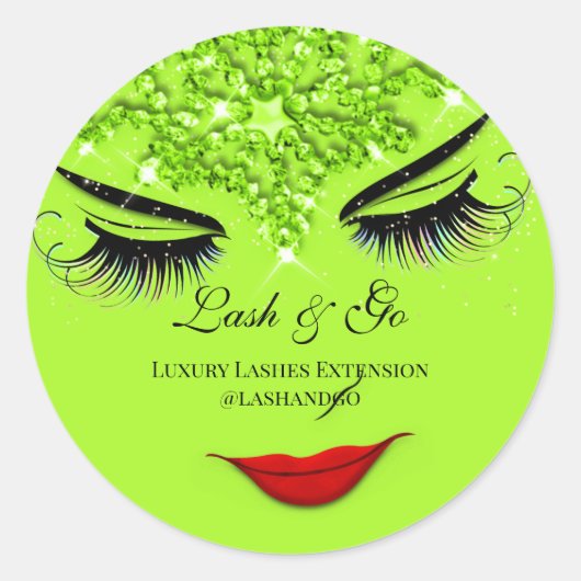 Makeup Artist Lash Extension Lips Green Diamond Ronde Sticker (Voorkant)