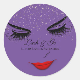 Makeup Artist Lash Extension Lips Paars Glitter Ronde Sticker