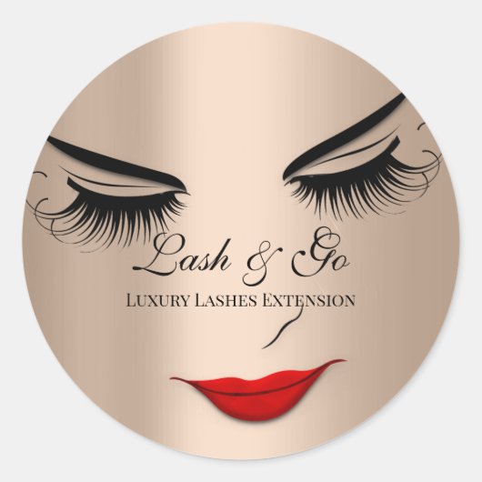 Makeup Artist Lash Extension Red Lips Girly Face Ronde Sticker (Voorkant)