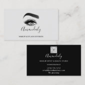 Makeup Artist Lash Friseur Logo QR CODE Grey Black Visitekaartje (Voorkant / Achterkant)