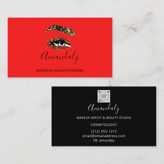 Makeup Artist Lash Friseur Logo QR CODE Red Black Visitekaartje (Voorkant / Achterkant)