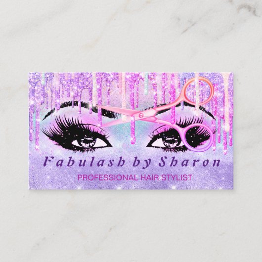 Makeup Artist Lash Holograaf Unicorn Roze Schaar Visitekaartje (Voorkant)