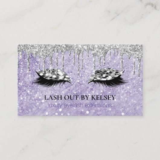 Makeup Artist Lashes Amethyst Marble Glitter Drive Visitekaartje (Voorkant)