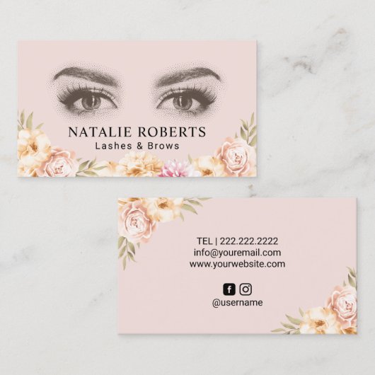 Makeup Artist Lashes & Brows Salon  Floral Visitekaartje (Voorkant / Achterkant)