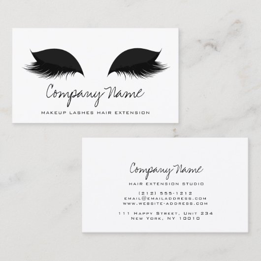 Makeup Artist Lashes Extension Black White Afsprakenkaartje (Voorkant / Achterkant)