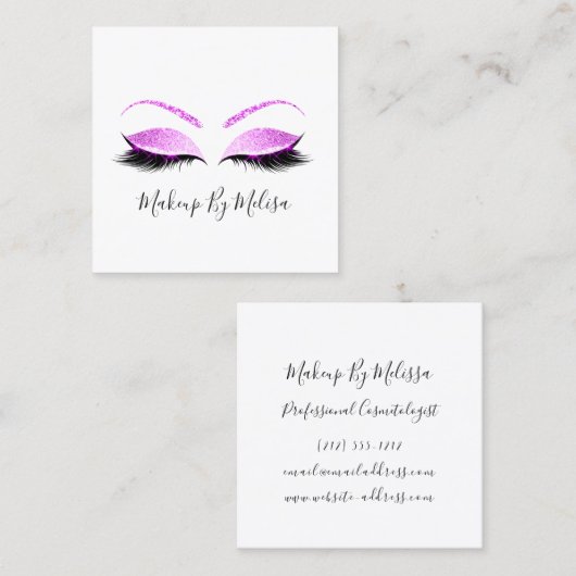 Makeup Artist Lashes Extension Blush Pink Fuchsia Vierkante Visitekaartje (Voorkant / Achterkant)