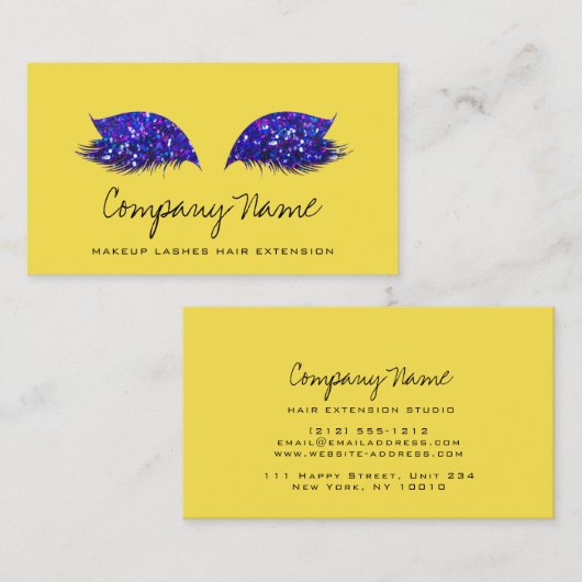 Makeup Artist Lashes Extension Royal Blue Yellow Afsprakenkaartje (Voorkant / Achterkant)