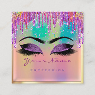 Makeup Artist Lashes Holograaf Roze Paarse Unicorn Vierkante Visitekaartje