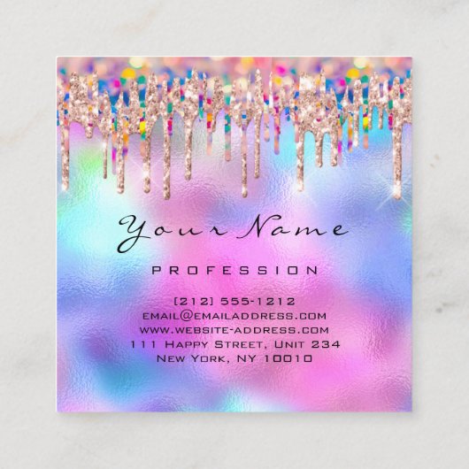 Makeup Artist Lashes Nails Holograaf Unicorn Rainb Vierkante Visitekaartje (Achterkant)
