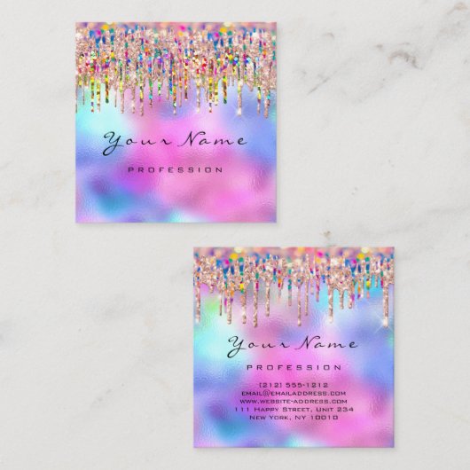 Makeup Artist Lashes Nails Holograaf Unicorn Rainb Vierkante Visitekaartje (Voorkant / Achterkant)