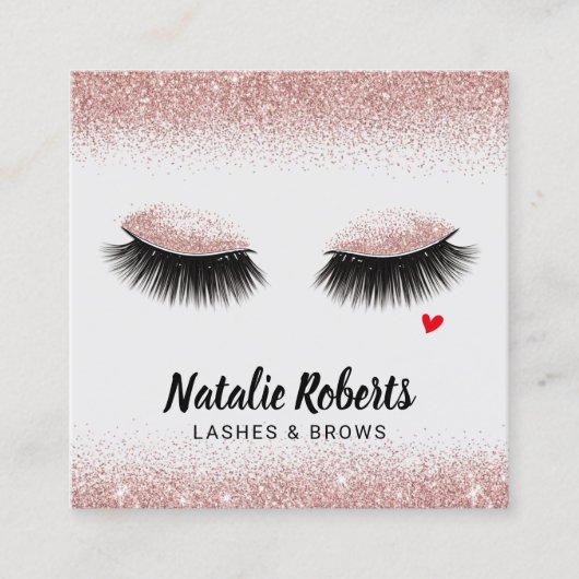 Makeup Artist Lashes Roos Gold Glitter Salon Vierkante Visitekaartje (Voorkant)
