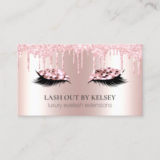 Makeup Artist Lashes Roos Quartz Roze Glitter Drip Visitekaartje (Voorkant)
