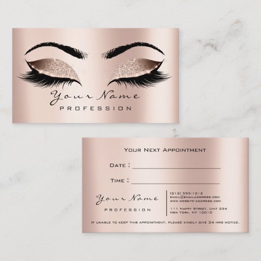 Makeup Artist Lashes Roze Benoemingskaart Afsprakenkaartje (Voorkant / Achterkant)