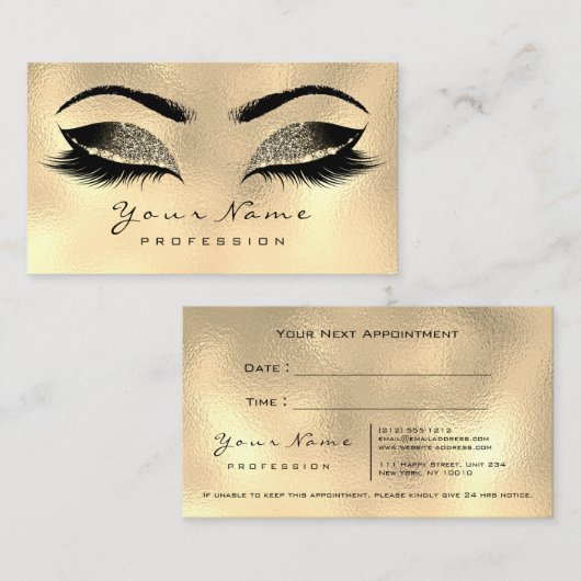 Makeup Artist Lashes Sepia Gold Appointment Card Afsprakenkaartje (Voorkant / Achterkant)
