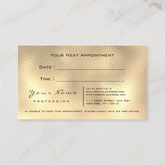 Makeup Artist Lashes Sepia Gold Appointment Card Afsprakenkaartje (Achterkant)