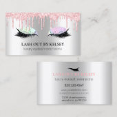 Makeup Artist Lashes Silver Opal Pink Glitter Drip Visitekaartje (Voorkant / Achterkant)