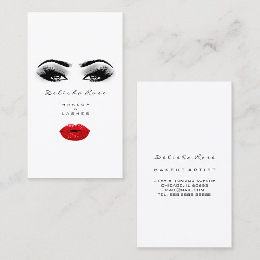 Makeup Artist Lashes Smoky Grey Red Lips Kiss Visitekaartje (Voorkant / Achterkant)