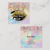 Makeup Artist Lashes Studio Gold Holografen Crown Vierkante Visitekaartje (Voorkant / Achterkant)