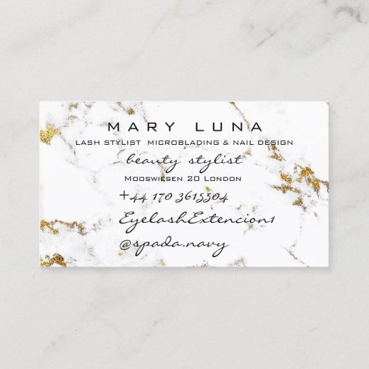 Makeup Artist Lashes White Marble Gold Studio Visitekaartje (Achterkant)