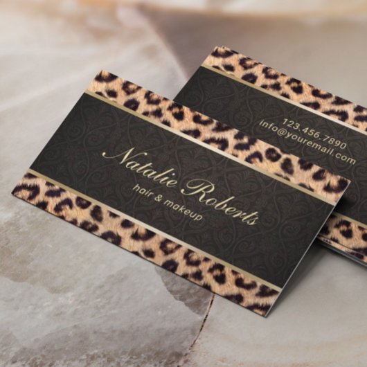 Makeup Artist Leopard en Damask Beauty Salon Visitekaartje