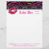 Makeup Artist Letterhead Zebra Lips Lace Pink Red Gepersonaliseerd Briefhoofd (Voorkant)