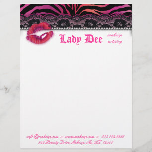 Makeup Artist Letterhead Zebra Lips Lace Pink Red Gepersonaliseerd Briefhoofd