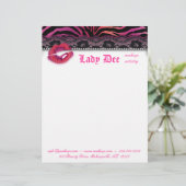 Makeup Artist Letterhead Zebra Lips Lace Pink Red Gepersonaliseerd Briefhoofd (Staand voorkant)