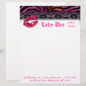 Makeup Artist Letterhead Zebra Lips Lace Pink Red Gepersonaliseerd Briefhoofd (Voorkant / Achterkant)