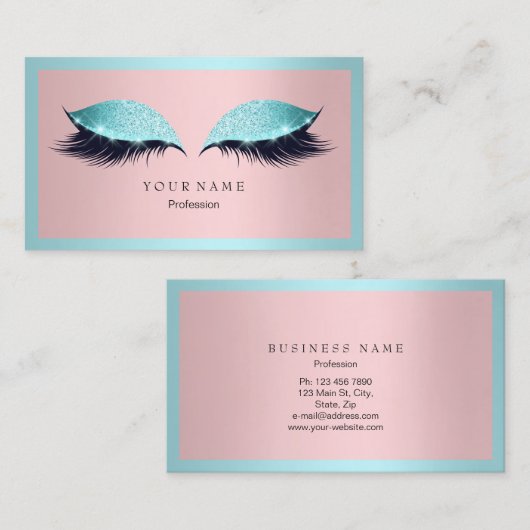 Makeup Artist Lijst Glitter Eye Aqua Tiffany Roze Visitekaartje (Voorkant / Achterkant)