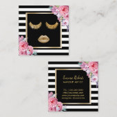 Makeup Artist Lips & Lashes Moderne Floral Stripes Vierkante Visitekaartje (Voorkant / Achterkant)