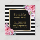 Makeup Artist Lips & Lashes Moderne Floral Stripes Vierkante Visitekaartje (Achterkant)
