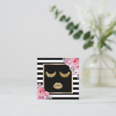 Makeup Artist Lips & Lashes Moderne Floral Stripes Vierkante Visitekaartje (Staand voorkant)