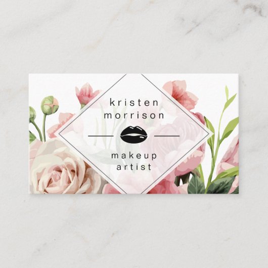 Makeup Artist Lips Modern Minimum Elegant Floral Visitekaartje (Voorkant)