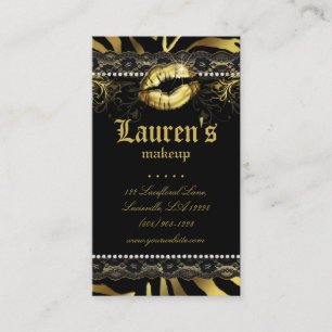 Makeup Artist Lips N Lace Gold Zebra Modern Visitekaartje