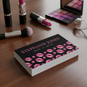Makeup Artist Lips Pattern Cute Pink & Black Visitekaartje