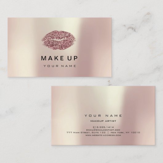 Makeup Artist Lips Roze Rose Gold Metallic Glitter Visitekaartje (Voorkant / Achterkant)