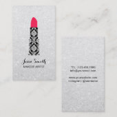 Makeup Artist Lipstick Beauty Salon Silver Glitter Visitekaartje (Voorkant / Achterkant)