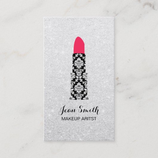 Makeup Artist Lipstick Beauty Salon Silver Glitter Visitekaartje (Voorkant)