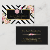 Makeup Artist Lipstick Cosmetics Floral Stripes Visitekaartje (Voorkant / Achterkant)