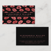 Makeup Artist | Lipstick Kisses Pattern | Zwart Visitekaartje (Voorkant / Achterkant)