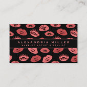 Makeup Artist | Lipstick Kisses Pattern | Zwart Visitekaartje (Voorkant)