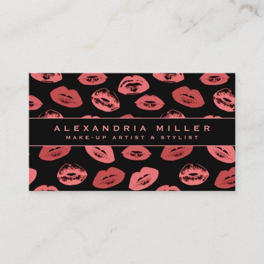 Makeup Artist | Lipstick Kisses Pattern | Zwart Visitekaartje (Voorkant)