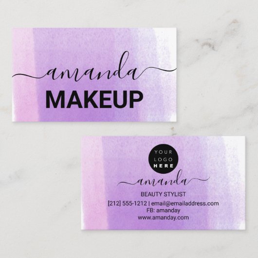 Makeup Artist Logo Minimalism Paars Ombre Visitekaartje (Voorkant / Achterkant)