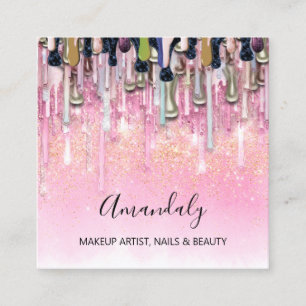 Makeup Artist Logo Roos Glitter Confetti Vierkante Visitekaartje