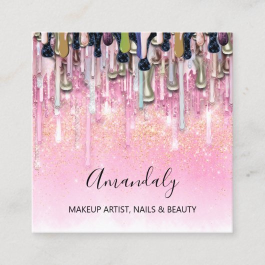 Makeup Artist Logo Roos Glitter Confetti Vierkante Visitekaartje (Voorkant)