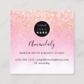 Makeup Artist Logo Roos Glitter Confetti Vierkante Visitekaartje (Achterkant)