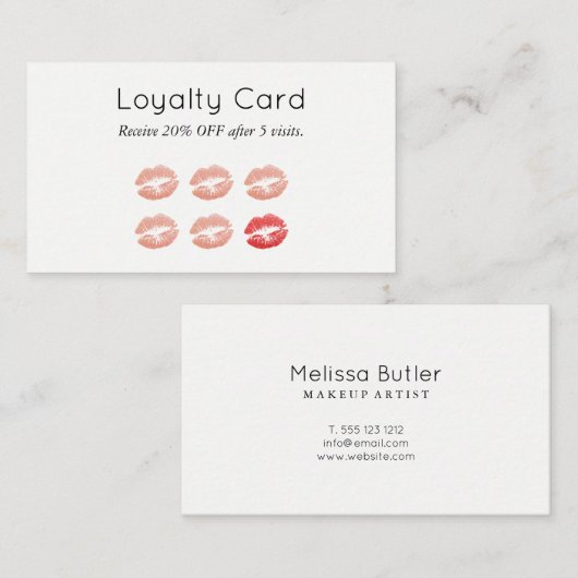 Makeup Artist Loyalty Card Chic Roos Gold Lips II (Voorkant / Achterkant)