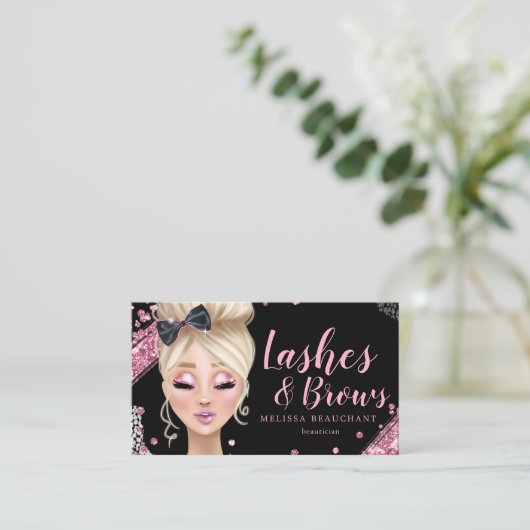 Makeup Artist Luxe Glitter Pink Black Eyelashes Visitekaartje (Staand voorkant)