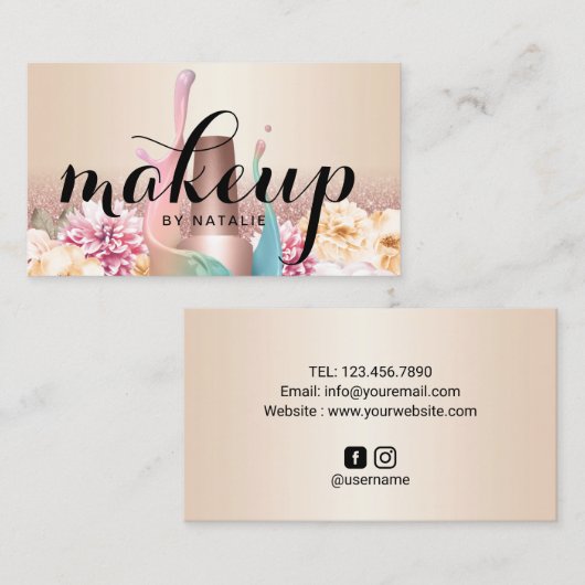 Makeup Artist Manicurist Elegant Pastel Floral Visitekaartje (Voorkant / Achterkant)