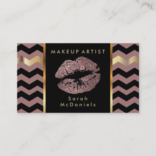 Makeup Artist met Chevron Gold Accents Visitekaartje (Voorkant)